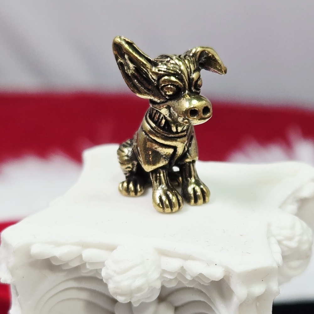 Mini Vintage Brass Chihuahua Dog Figurine Sweater Dog Mom Miniature Collectible